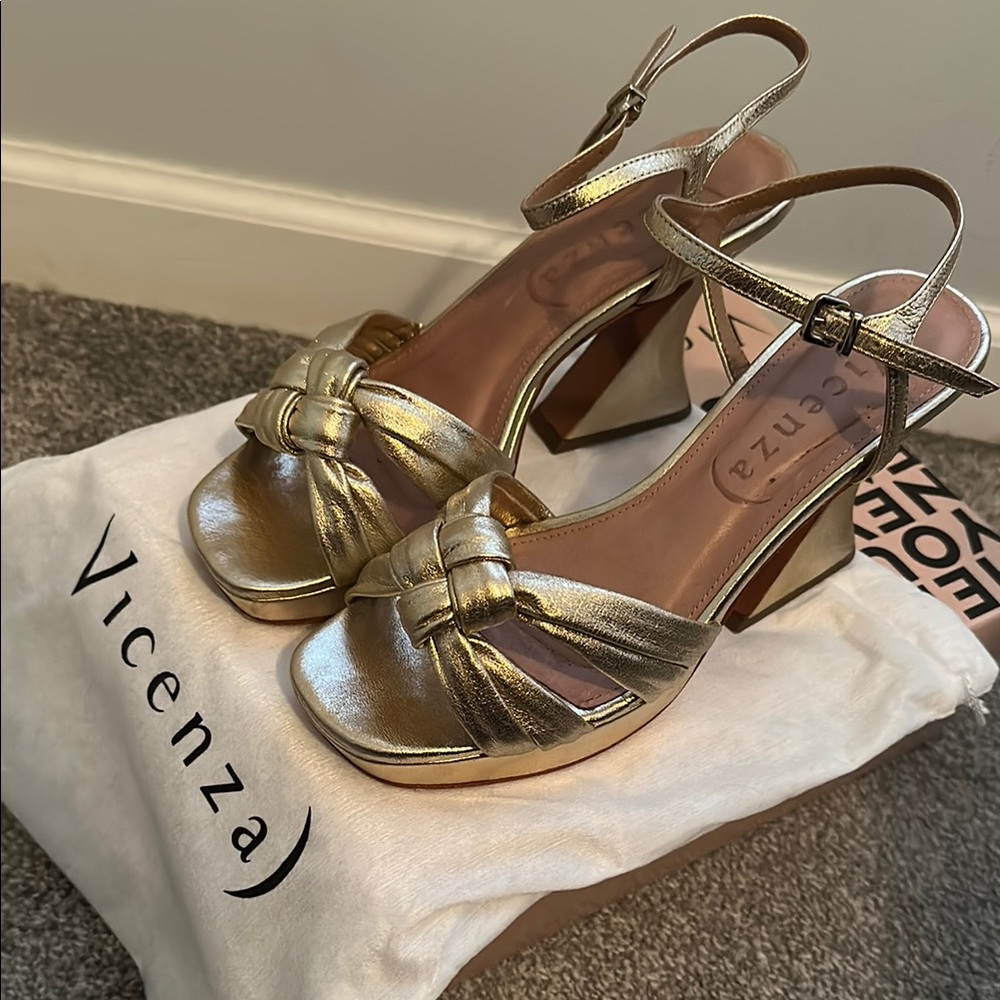 Anthropologie Gold Strappy Block Heel Sandals - Picture 7 of 7